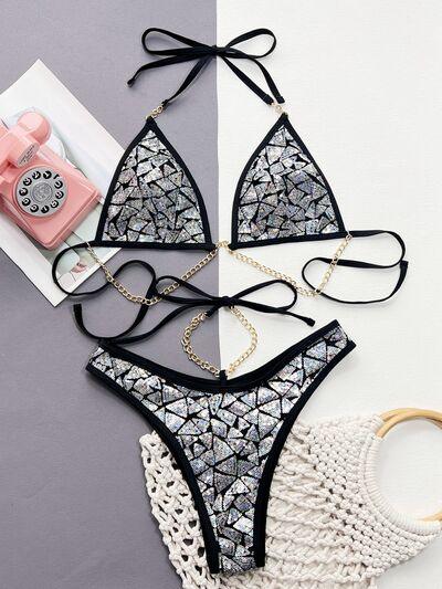 LGC Sequin Halter Neck Two-Piece Bikini Set - Le Grand Chevalier Le Grand Chevalier Trendsi Swimwear
